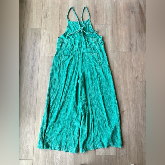 Easel Here I Am Mineral Washed Green Cotton Wide Leg Jumpsuit Boho L - Picture 5 of 16